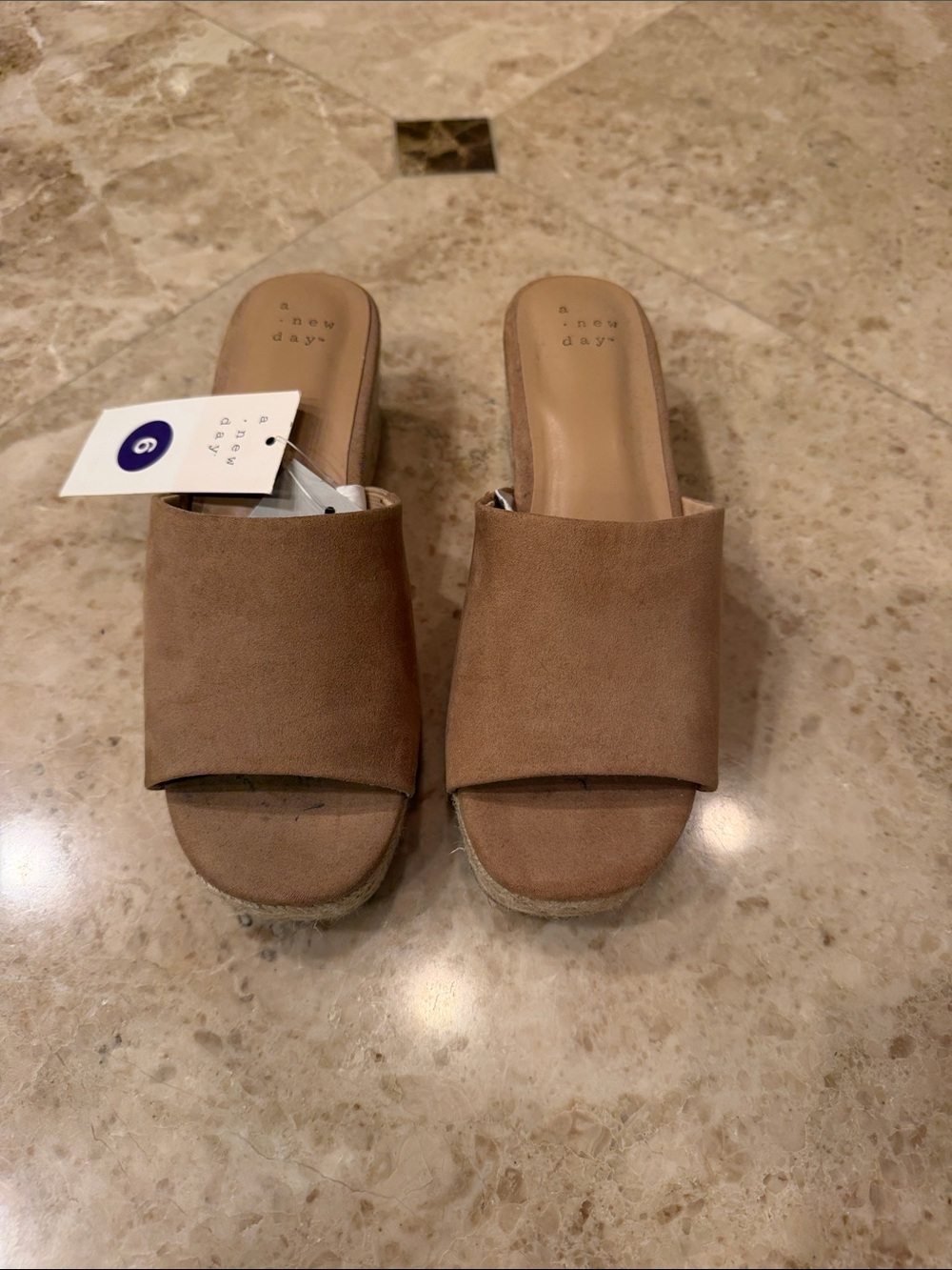 a.new.day Tan Faux Suede Espadrille Slide Sandals Memory Foam NWT SIZE 6